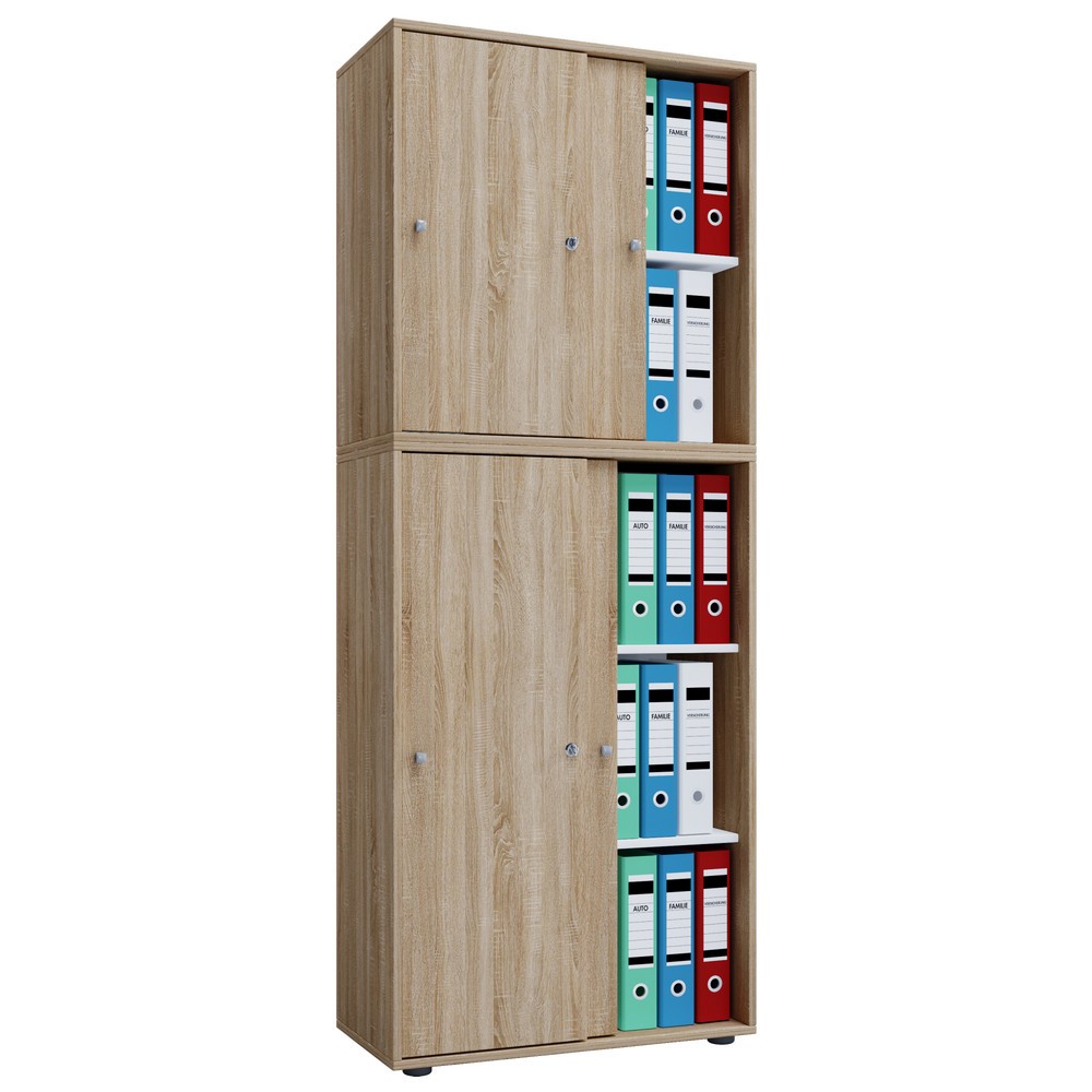 Lona Armoire de bureau avec portes coulissantes, 5 compartiments, HxLxP 1,780 x 700 x 400 mm, chêne Sonoma