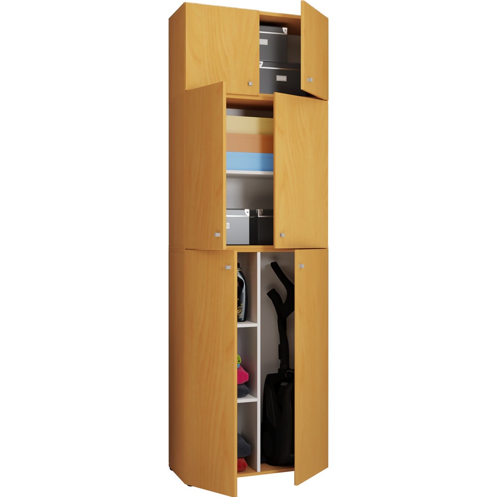 Armoire de ménage Lona XXL portes battantes, avec rehausse, hêtre