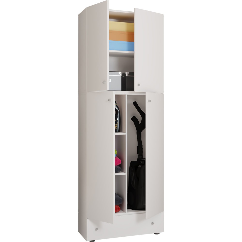 Armoire de ménage Lona XXL portes battantes, avec tiroir, blanc