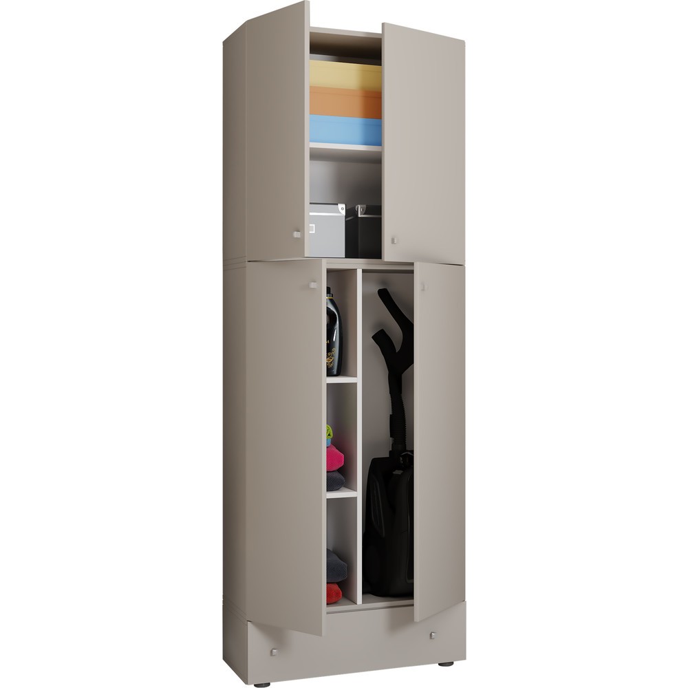 Armoire de ménage Lona XXL portes battantes, avec tiroir, gris