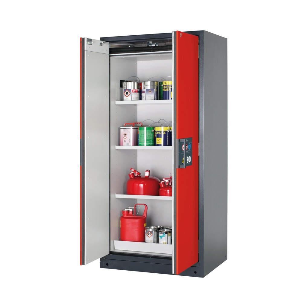 Armoire de sécurité asecos® Q-PEGASUS/Type 90, 3 tablettes, HxlxP 1 953 x 893 x 615 mm, rouge signalisation