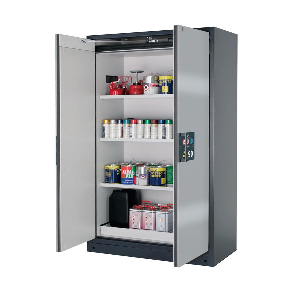 Armoire de sécurité asecos® Q-PEGASUS/Type 90, 3 tablettes, HxlxP 1 953 x 1 193 x 615 mm, aluminium blanc