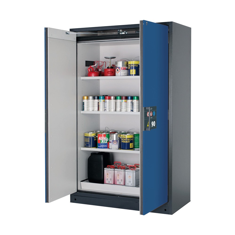 Armoire de sécurité asecos® Q-PEGASUS/Type 90, 3 tablettes, HxlxP 1 953 x 1 193 x 615 mm, bleu gentiane