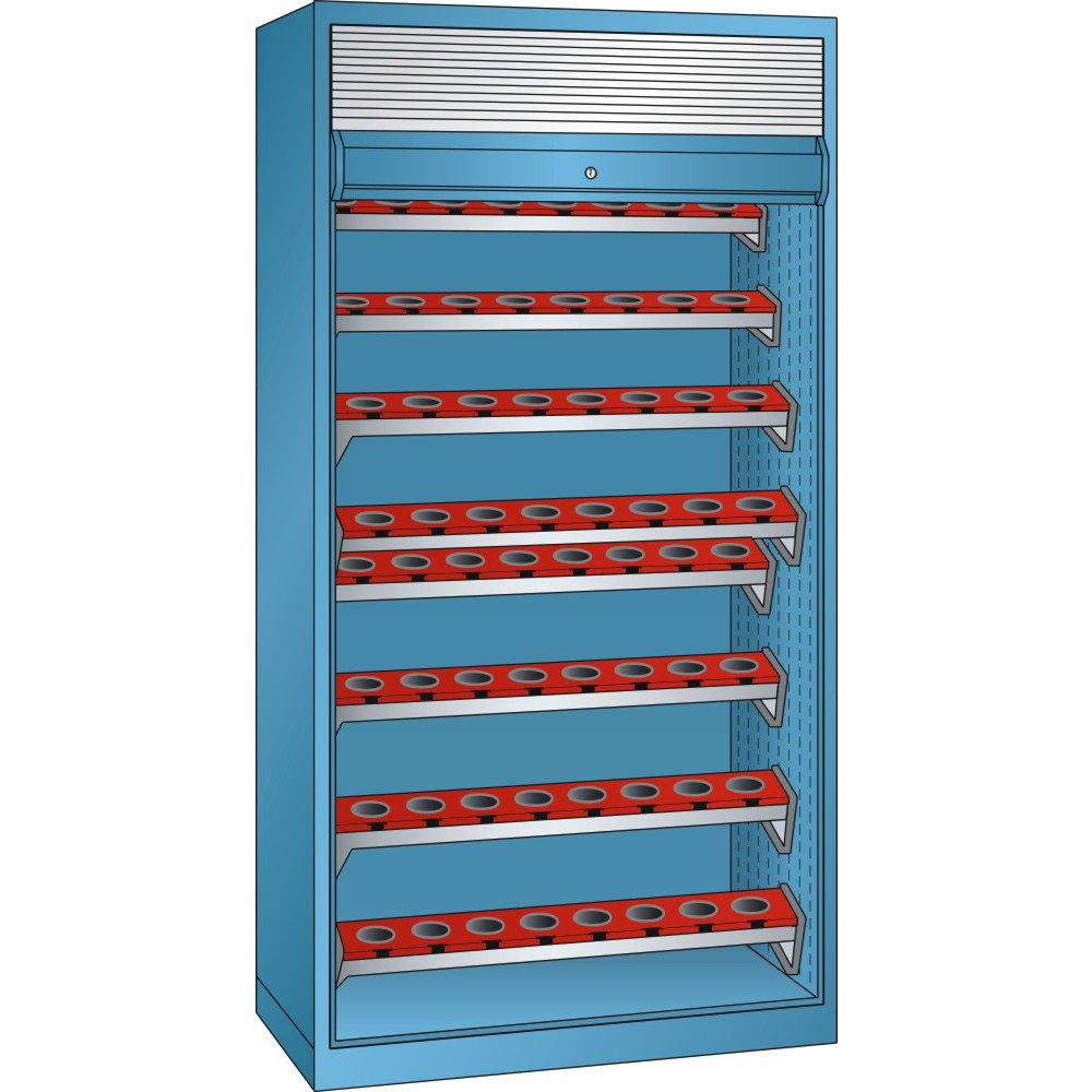 Armoire LISTA NC 54x27E, (lxPxH) 1 038x691x1 950 mm, ISO-SK 50, 64 supports, bleu clair