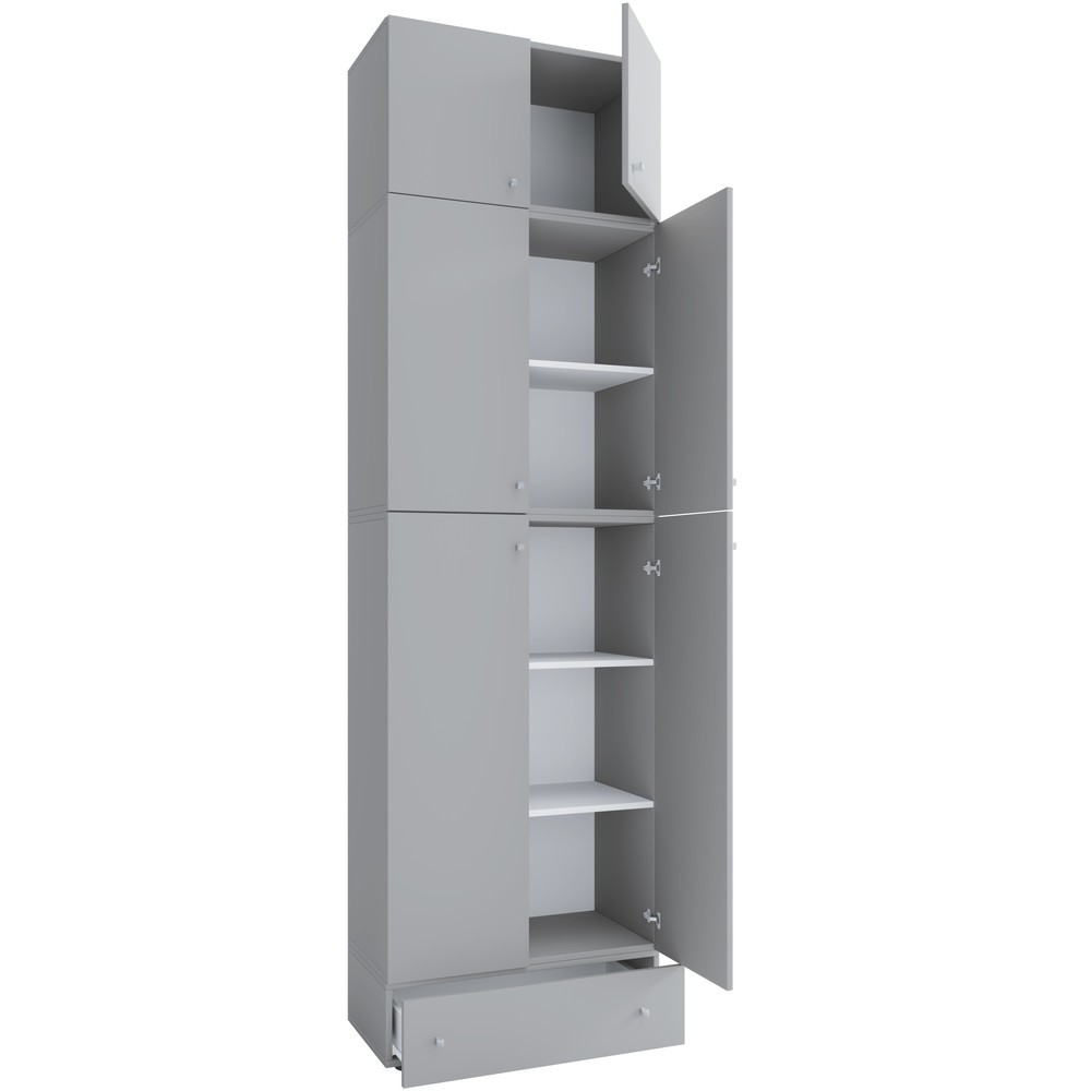 Armoire de bureau Lona XXL portes battantes, avec rehausse et tiroir, gris