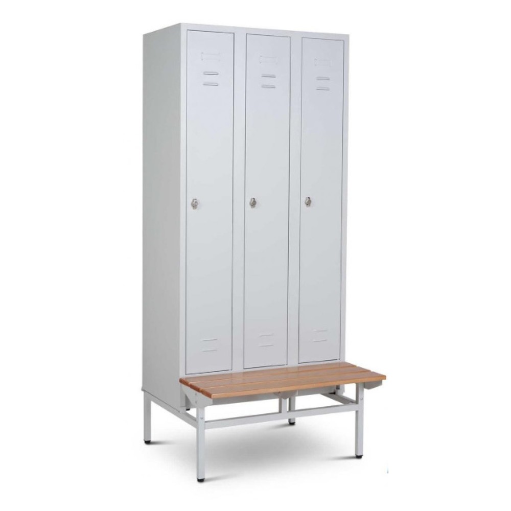 Armoire-penderie avec banc HEMMDAL HG-SB-1, fermeture à pêne tournant, 3 compartiments, HxlxP 1 800 x 900 x500 mm, gris clair