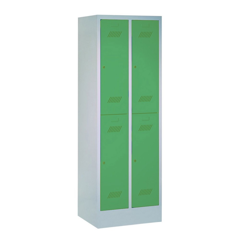 Armoire-penderie BASIC avec pieds et serrure à cylindre, 2 niveaux, 4 compartiments, H x l x P 1 850 x 630 x 500 mm, gris clair, rouge feu