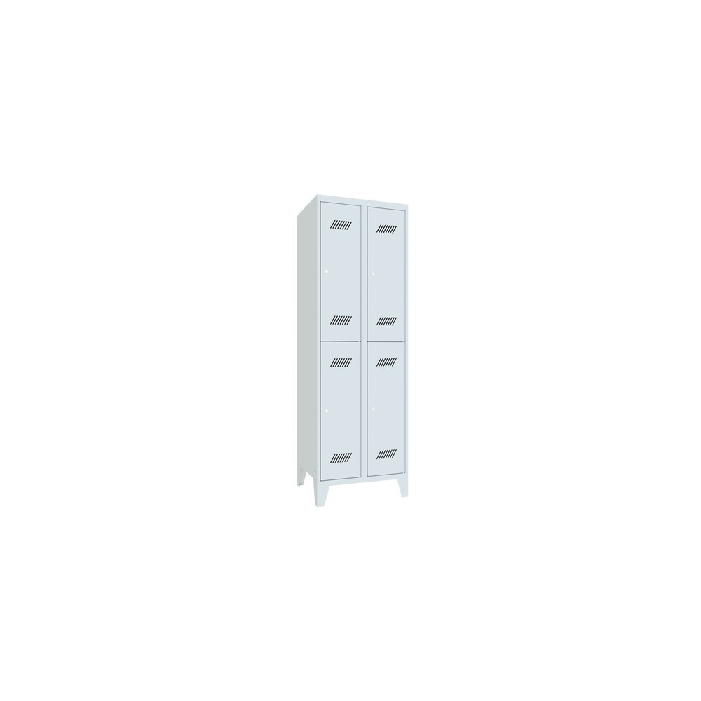 Armoire-penderie BASIC avec pieds et serrure à cylindre, 2 niveaux, 4 compartiments, H x l x P 1 850 x 630 x 500 mm, gris clair, gris clair