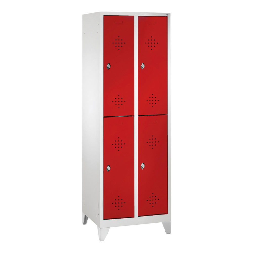 Armoire-penderie C+P Classic à deux niveaux, 2 compartiments, largeur des compartiments 300 mm, avec pieds, HxlxP 1 850x610x500 mm, RAL 7035 gris clair, RAL 3003 rouge rubis