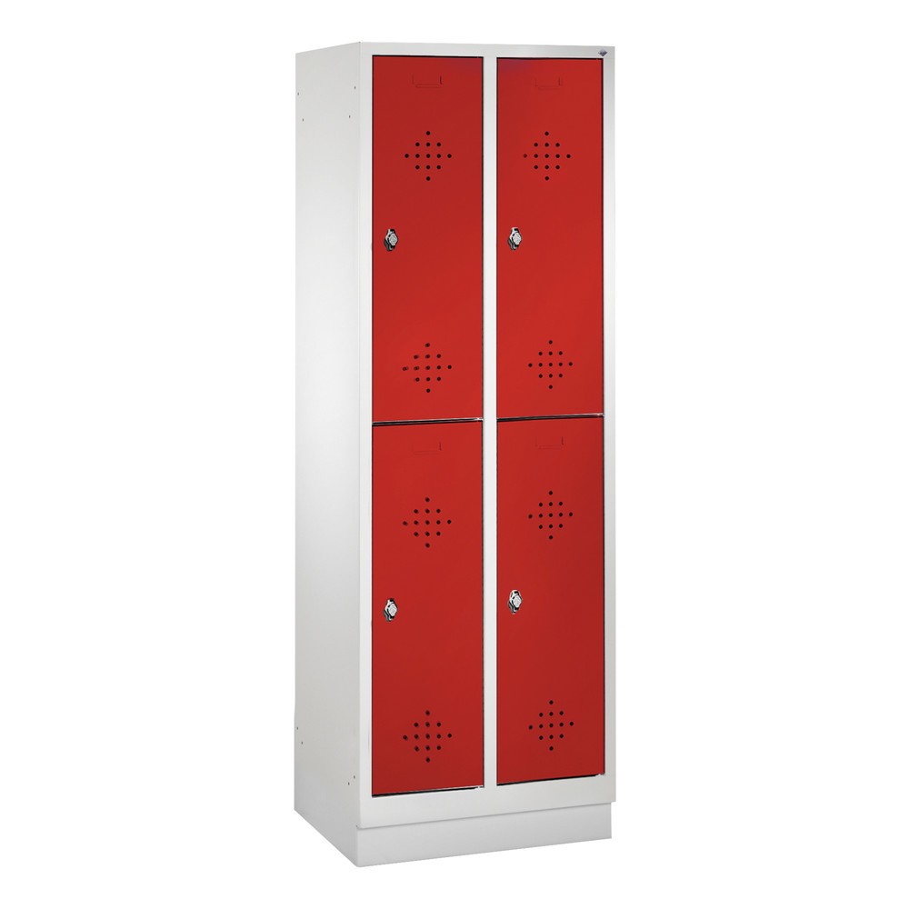 Armoire-penderie C+P Classic à deux niveaux, 2 compartiments, largeur des compartiments 300 mm, avec socle, HxlxP 1 800x610x500 mm, RAL 7035 gris clair, RAL 3003 rouge rubis