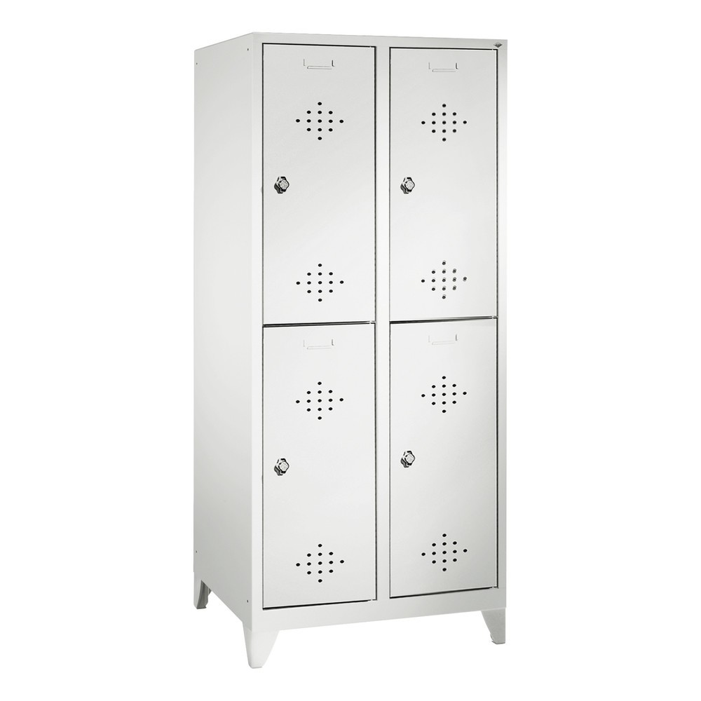 Armoire-penderie C+P Classic à deux niveaux, 2 compartiments, largeur des compartiments 400 mm, avec pieds, HxlxP 1 850x810x500 mm, gris clair RAL 7035