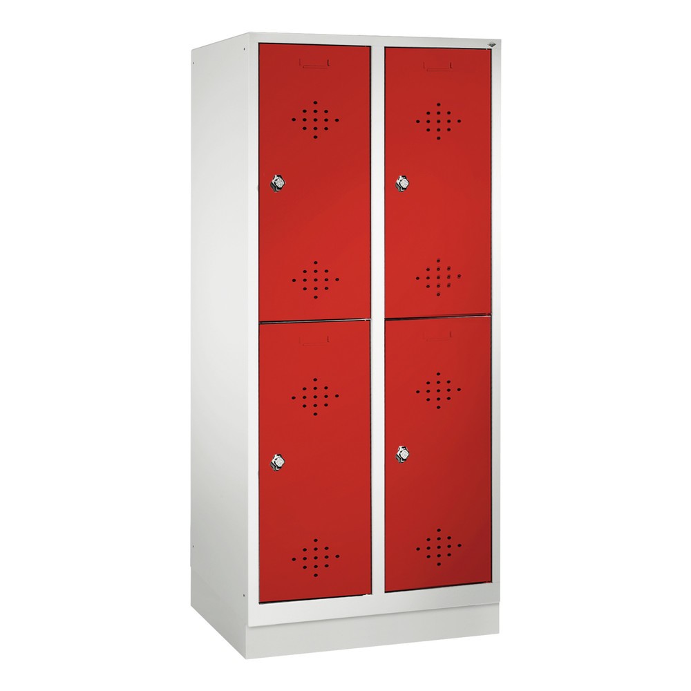 Armoire-penderie C+P Classic à deux niveaux, 2 compartiments, largeur des compartiments 400 mm, avec socle, HxlxP 1 800x810x500 mm, RAL 7035 gris clair, RAL 3003 rouge rubis