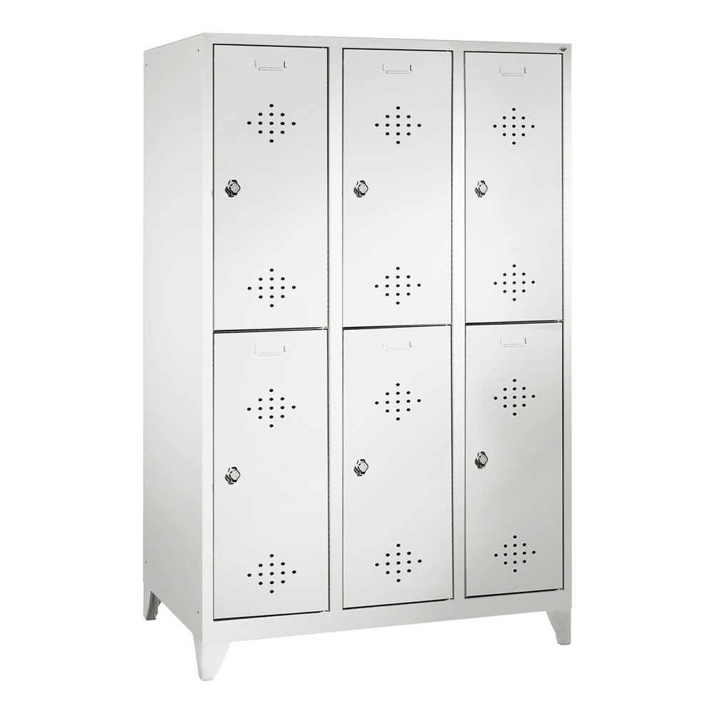 Armoire-penderie C+P Classic à deux niveaux, 3 compartiments, largeur des compartiments 400 mm, avec pieds, HxlxP 1 850x1 200x500 mm, RAL 7035 gris clair