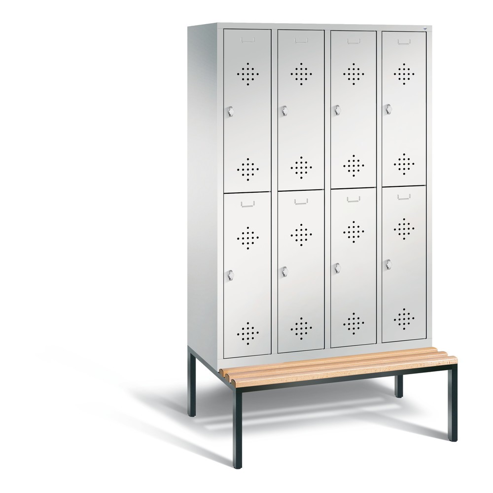 Armoire-penderie C+P Classic à deux niveaux avec banc intégré, 4 compartiments, largeur des compartiments 300 mm, HxlxP 2 090x1 190x815 mm, RAL 7035 gris clair, RAL 7035 gris clair