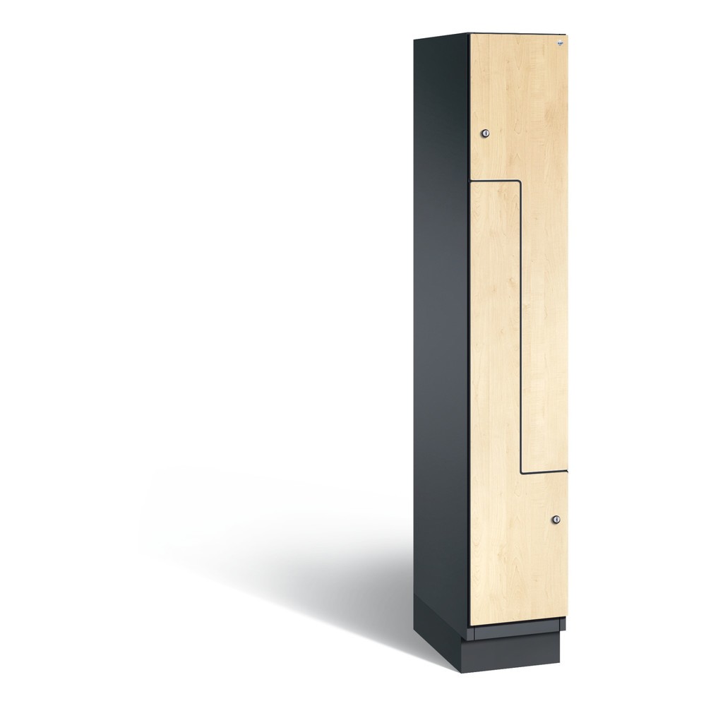 Armoire-penderie en Z C+P Cambio, 1 compartiment, largeur du compartiment 300 mm, HxlxP 1 980 x 300 x 525 mm, RAL 7021 gris noir, décor érable du Danube, socle