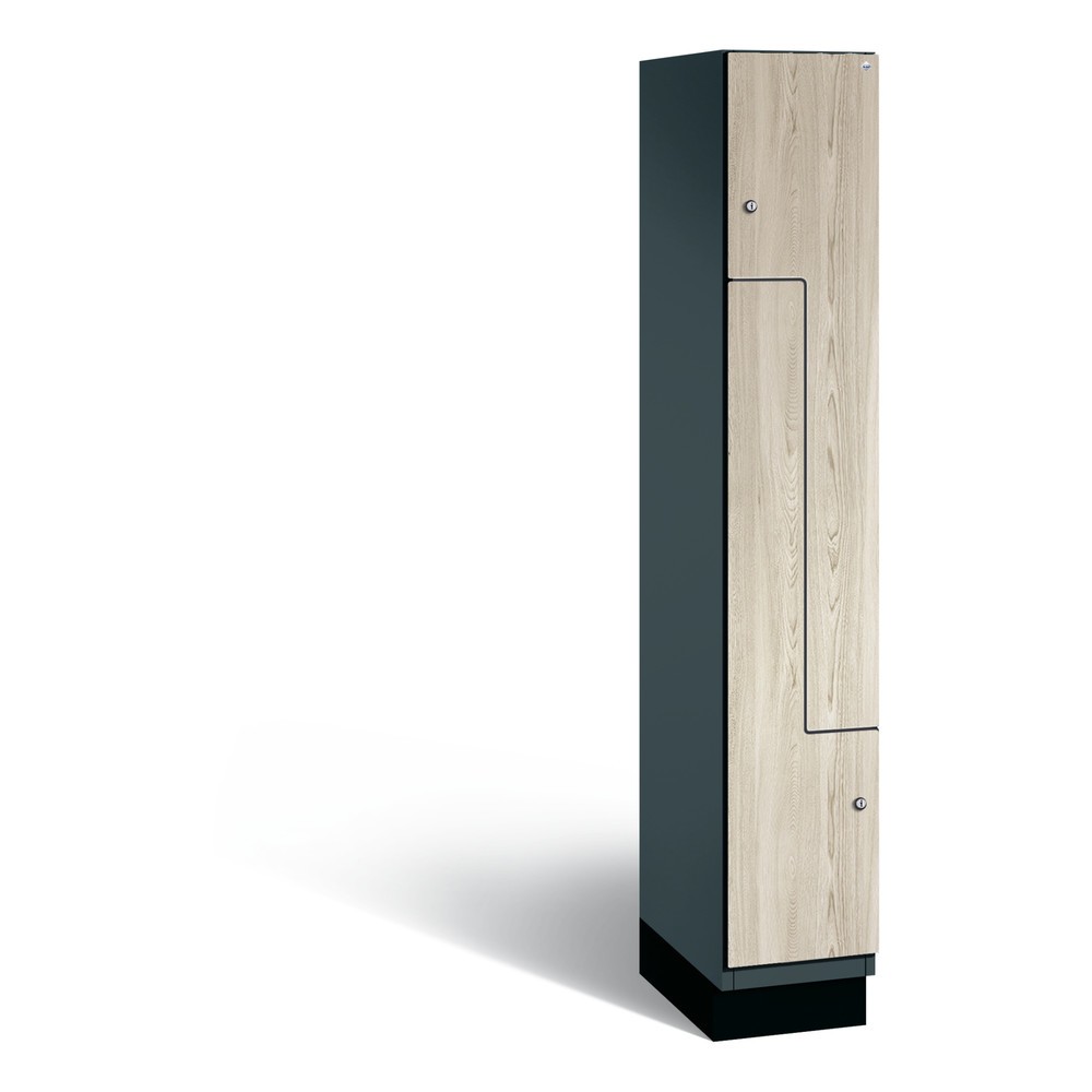 Armoire-penderie en Z C+P Cambio, 1 compartiment, largeur du compartiment 300 mm, HxlxP 1 980 x 300 x 525 mm, RAL 7016 gris anthracite, décor frêne Sen, socle