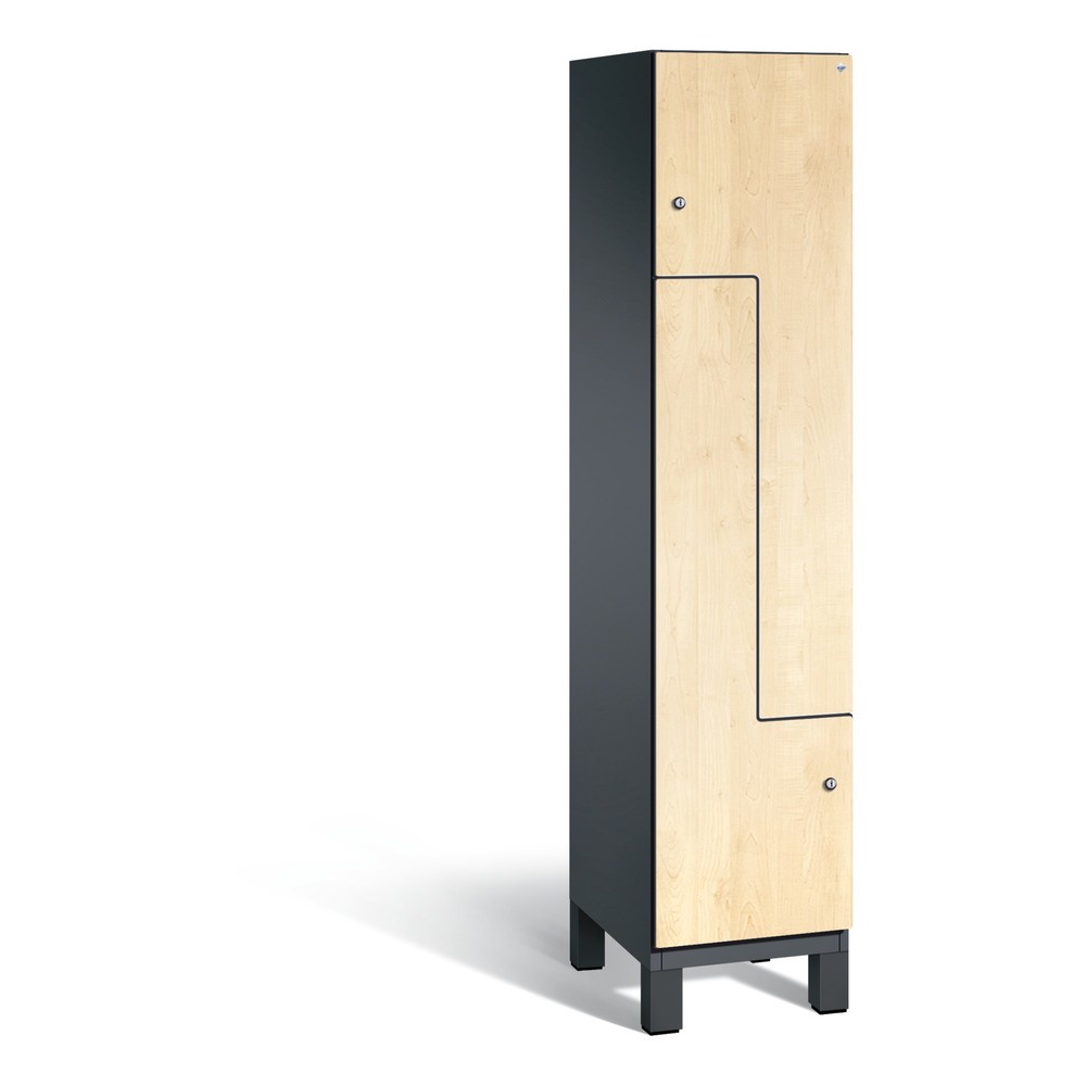 Armoire-penderie en Z C+P Cambio, 1 compartiment, largeur du compartiment 400 mm, HxlxP 1 980x400x525 mm, RAL 7021 gris noir, décor érable du Danube, pieds