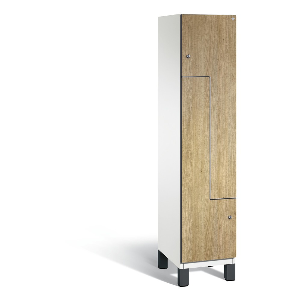 Armoire-penderie en Z C+P Cambio, 1 compartiment, largeur du compartiment 400 mm, HxlxP 1 980x400x525 mm, RAL 9016 blanc signalisation, décor chêne Sereno, pieds