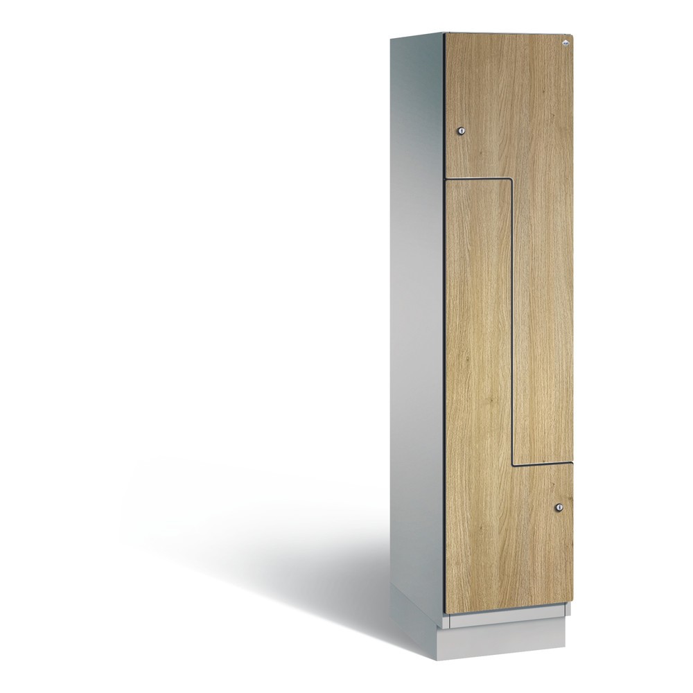 Armoire-penderie en Z C+P Cambio, 1 compartiment, largeur du compartiment 400 mm, HxlxP 1 980x400x525 mm, RAL 9006 aluminium blanc, décor chêne Sereno, socle