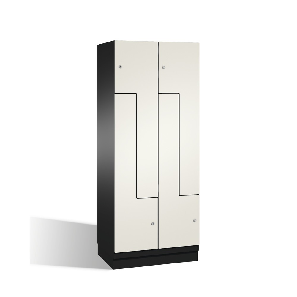 Armoire-penderie en Z C+P Cambio, 2 compartiments, largeur des compartiments 400 mm, HxlxP 1 980x800x525 mm, RAL 7021 gris noir, décor blanc, socle