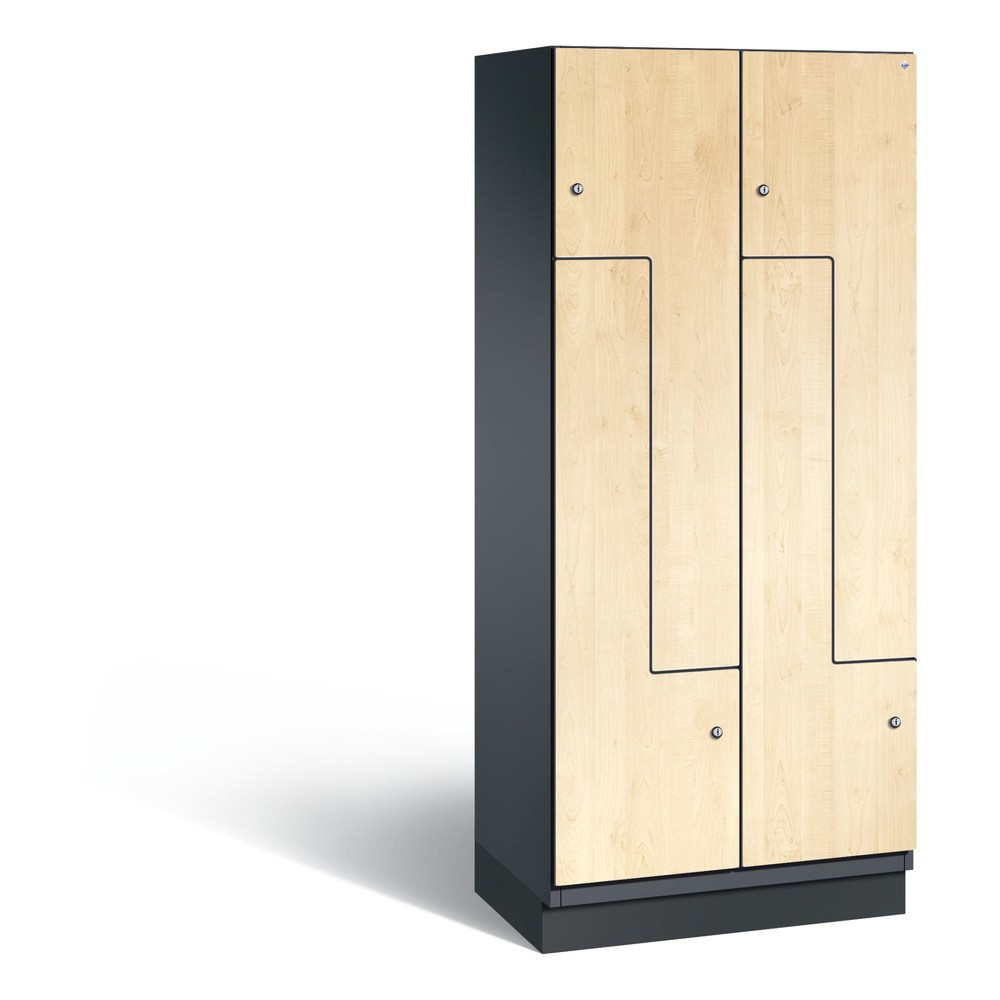 Armoire-penderie en Z Cambio C+P, 2 compartiments, largeur des compartiments 400 mm, HxlxP 1 980x800x525 mm, RAL 7021 gris noir, décor érable du Danube, socle