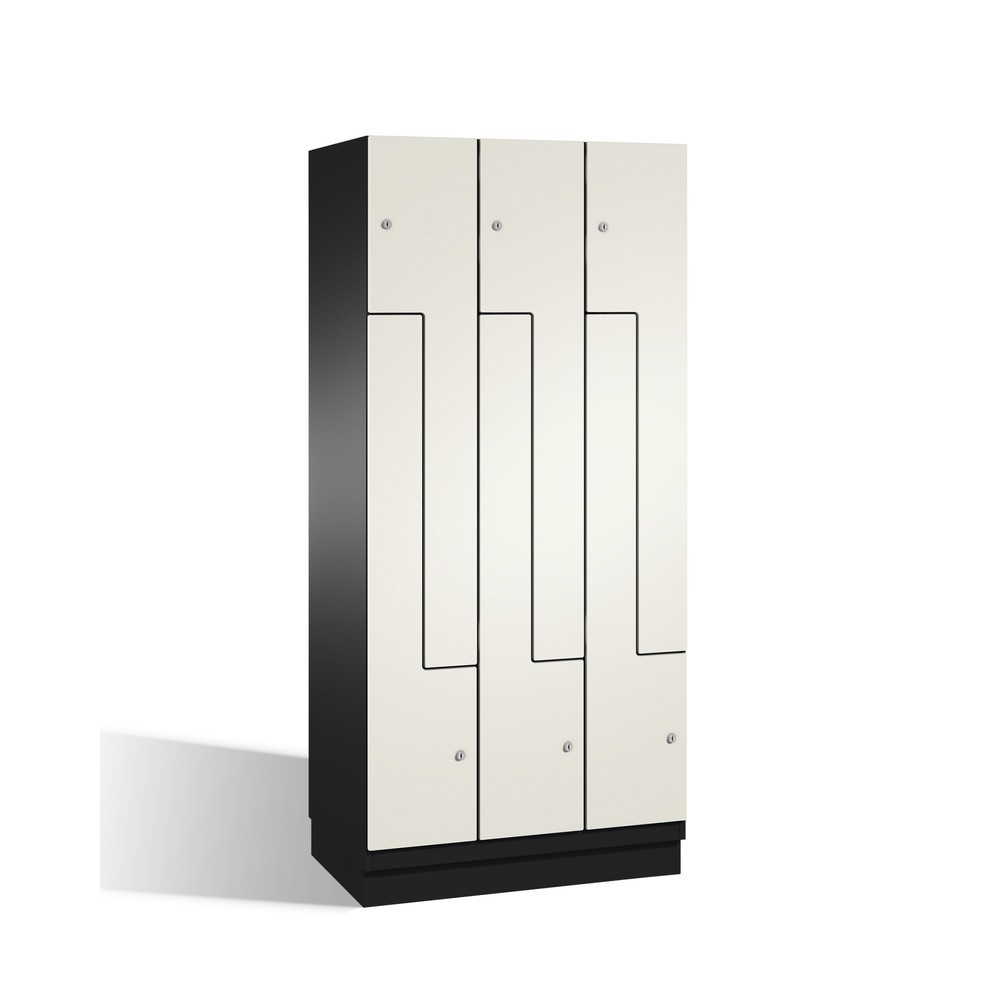 Armoire-penderie en Z C+P Cambio, 3 compartiments, largeur des compartiments 300 mm, HxlxP 1 980x900x525 mm, RAL 7021 gris noir, décor blanc, socle