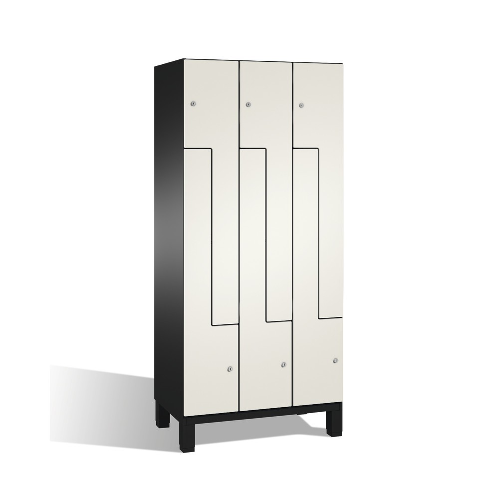 Armoire-penderie en Z C+P Cambio, 3 compartiments, largeur des compartiments 300 mm, HxlxP 1 980x900x525 mm, RAL 7021 gris noir, décor blanc, pieds