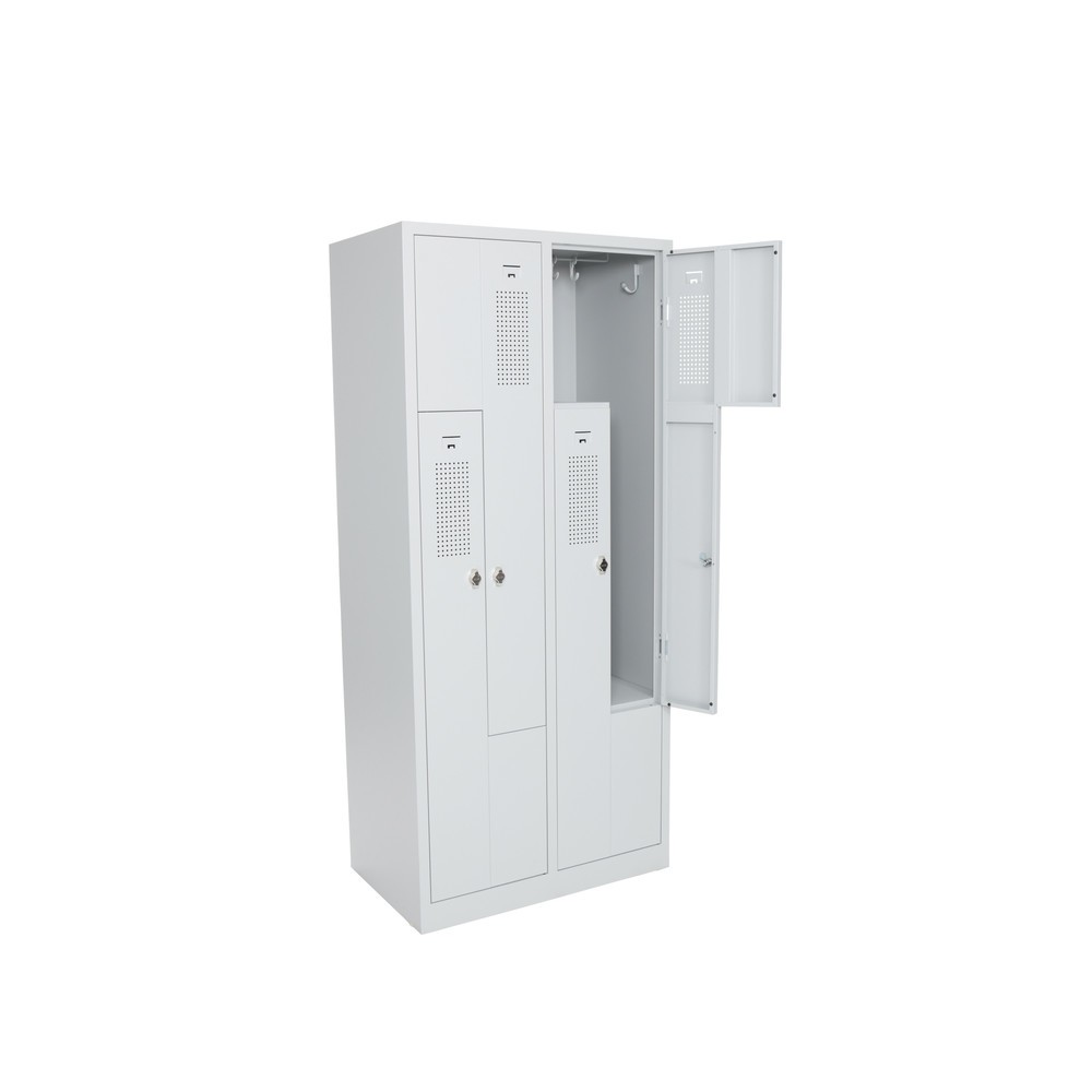 Armoire-penderie en Z HEMMDAL HDZ-1, serrure à cylindre, 4 compartiments, gris clair