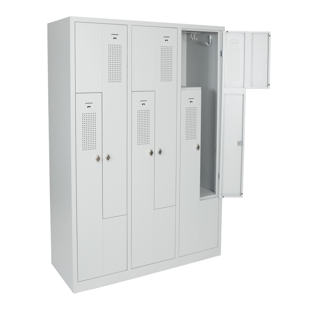 Armoire-penderie en Z HEMMDAL HDZ-1, serrure à cylindre, 6 compartiments, gris clair