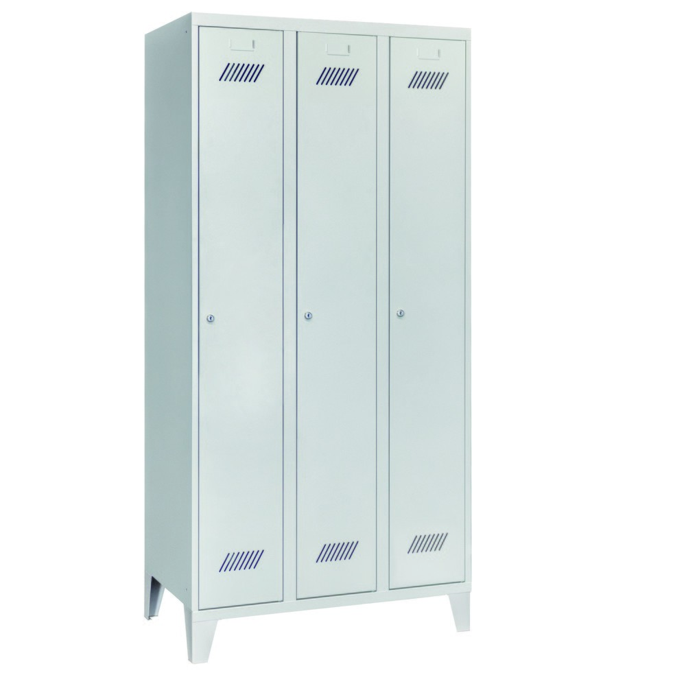 Armoire-penderie PAVOY avec pieds + serrure à cylindre, 3 compartiments, H x l x P 1 850 x 930 x 500 mm, gris clair, gris clair