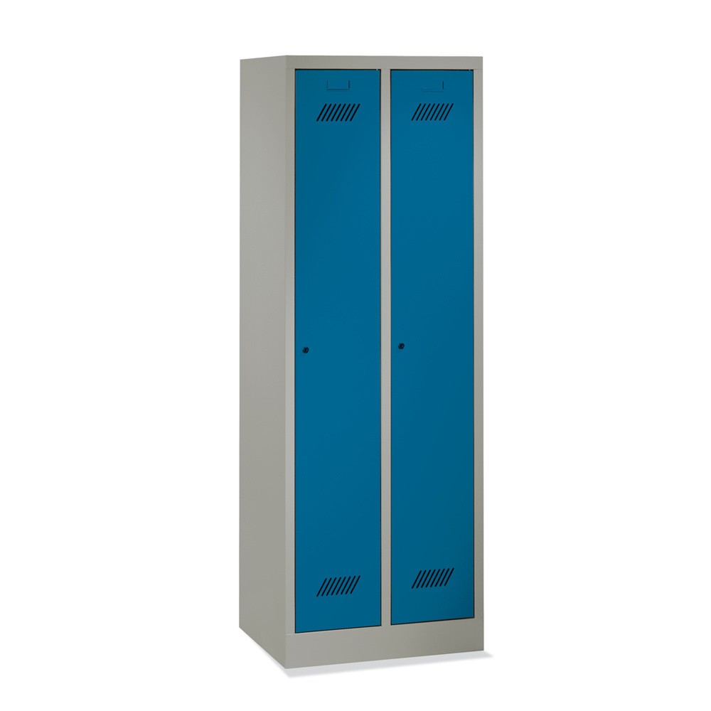 Armoire-penderie PAVOY avec socle + serrure à cylindre, 2 compartiments, H x l x P 1 850 x 630 x 500 mm, rouge feu, gris clair