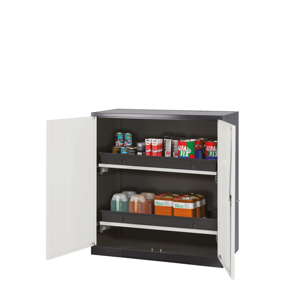 Armoire pour produits chimiques et toxiques asecos® avec tablettes extractibles, HxlxP 1 105 x 1 055 x 520 mm, aluminium blanc