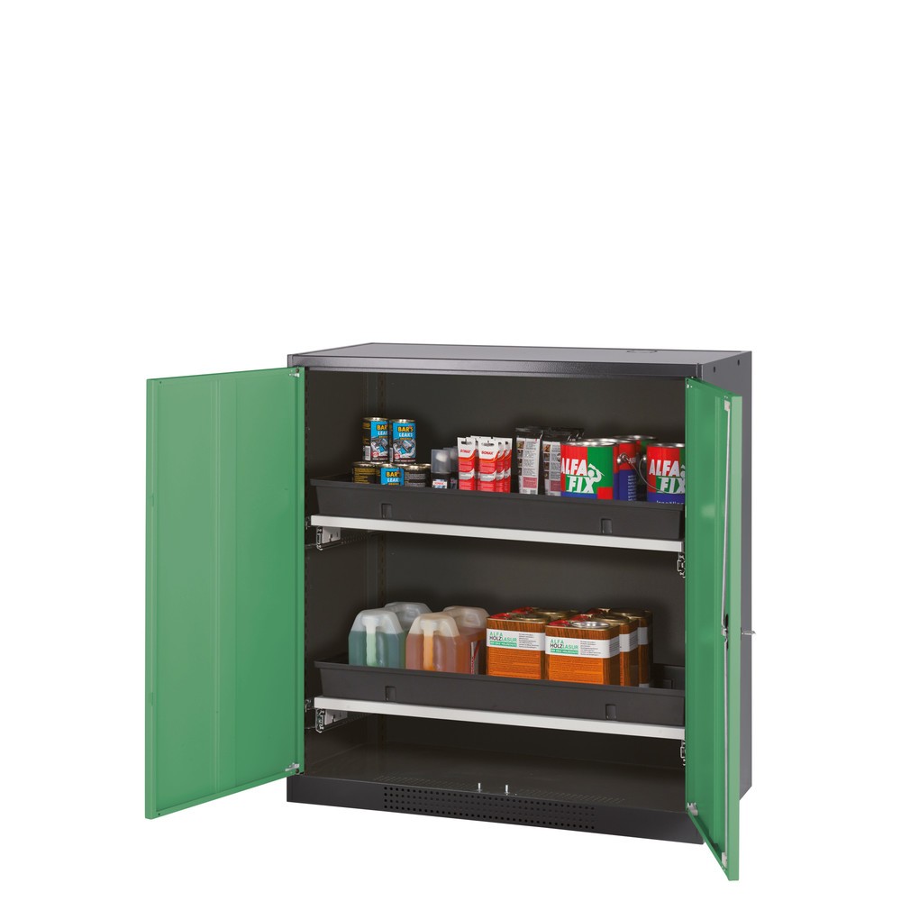 Armoire pour produits chimiques et toxiques asecos® avec tablettes extractibles, HxlxP 1 105 x 1 055 x 520 mm, vert réséda