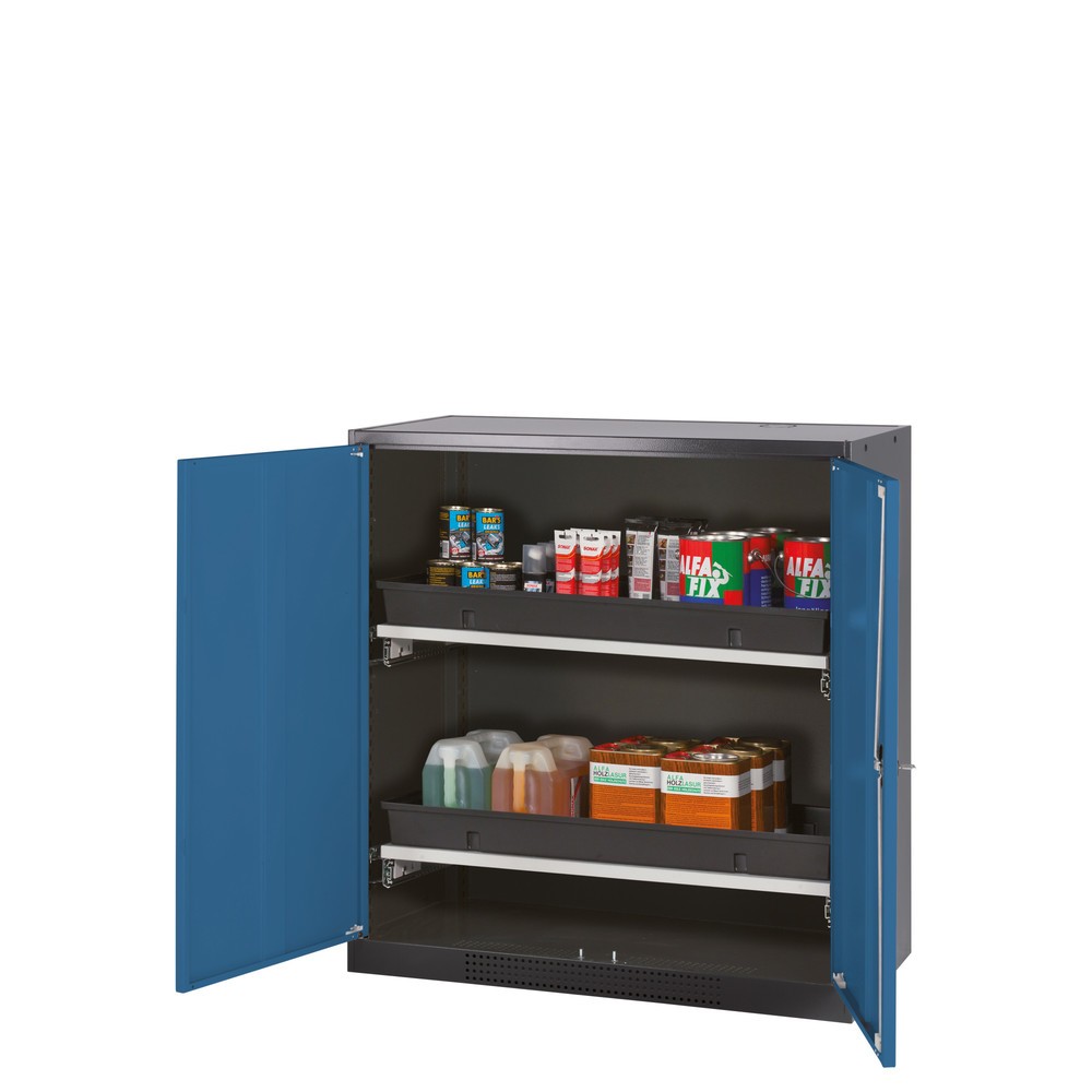 Armoire pour produits chimiques et toxiques asecos® avec tablettes extractibles, HxlxP 1 105 x 1 055 x 520 mm, bleu gentiane