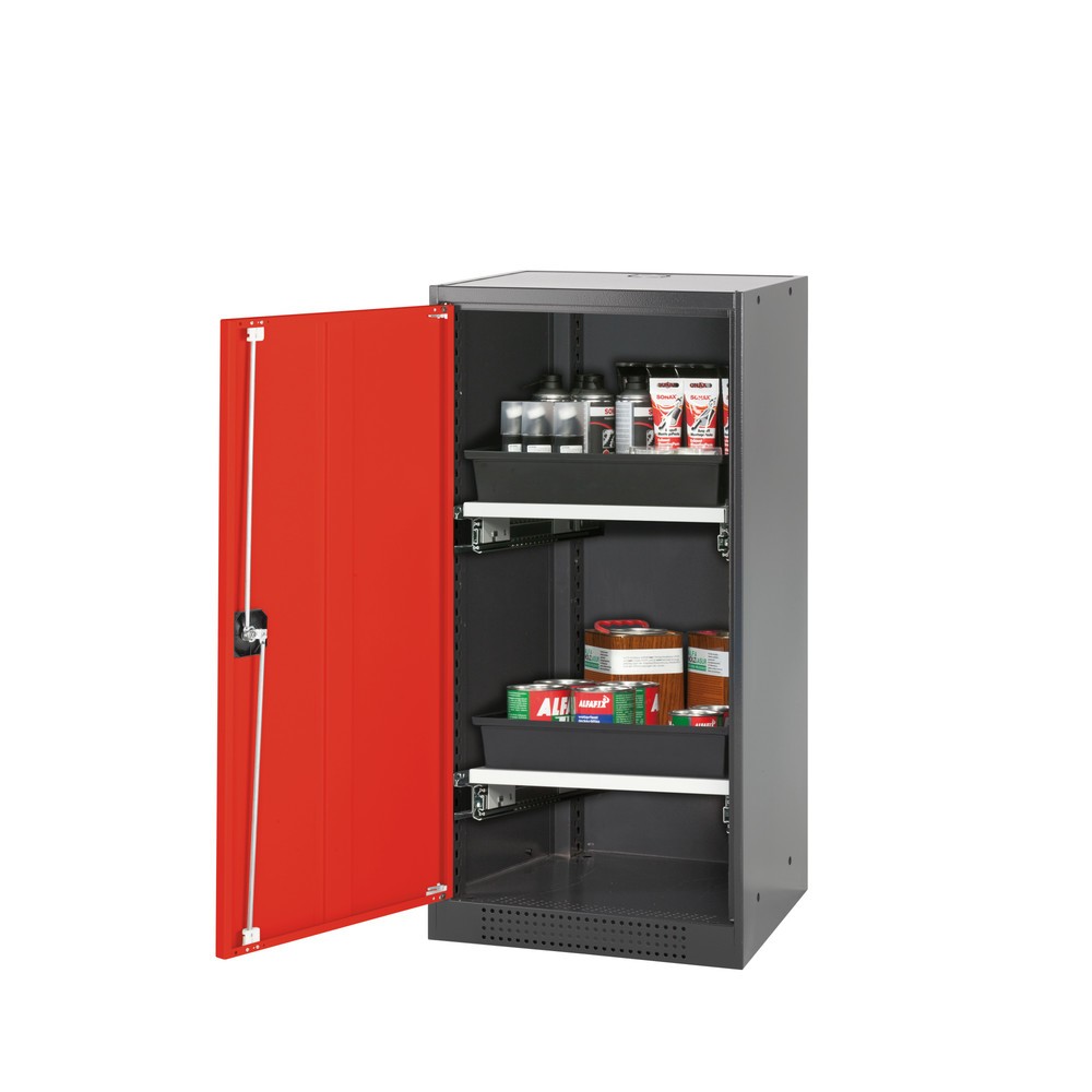 Armoire pour produits chimiques et toxiques asecos® avec tablettes extractibles, HxlxP 1 105 x 545 x 520 mm, rouge signalisation