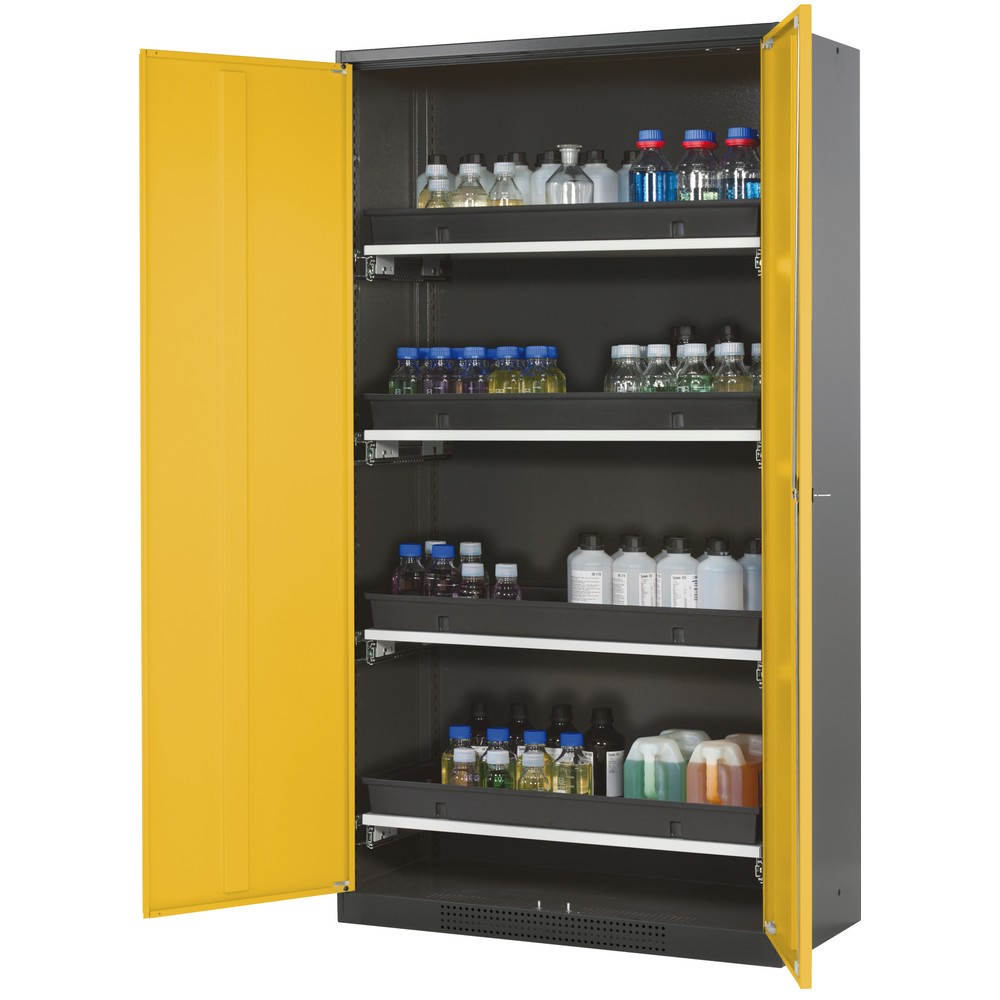 Armoire pour produits chimiques et toxiques asecos® avec tablettes extractibles, HxlxP 1 950 x 1 055 x 520 mm, jaune or