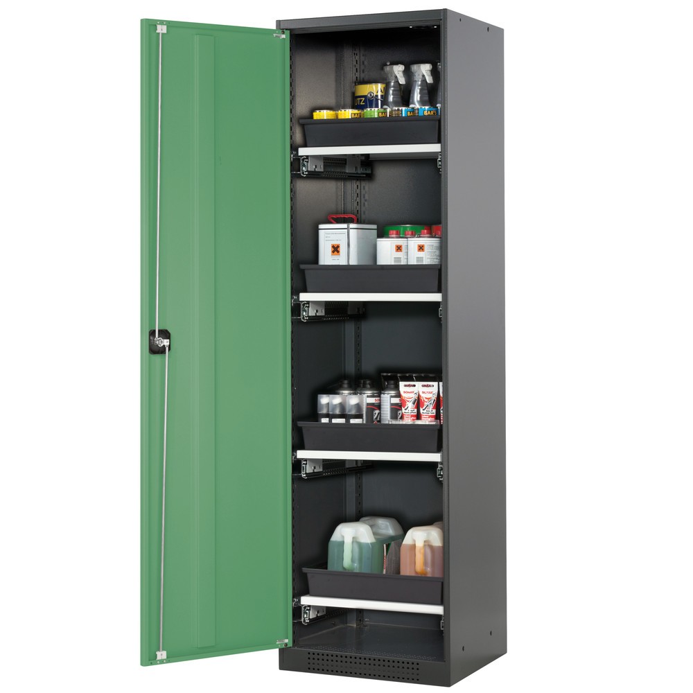 Armoire pour produits chimiques et toxiques asecos® avec tablettes extractibles, HxlxP 1 950 x 545 x 520 mm, vert réséda