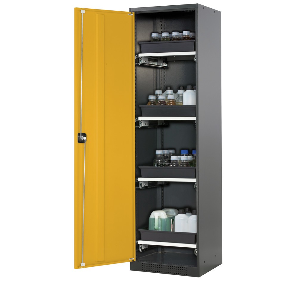 Armoire pour produits chimiques et toxiques asecos® avec tablettes extractibles, HxlxP 1 950 x 545 x 520 mm, jaune or