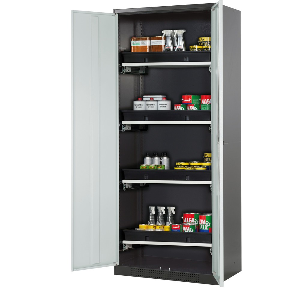 Armoire pour produits chimiques et toxiques asecos® avec tablettes extractibles, HxlxP 1 950 x 810 x 520 mm, gris clair