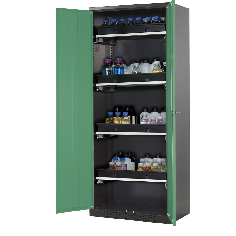 Armoire pour produits chimiques et toxiques asecos® avec tablettes extractibles, HxlxP 1 950 x 810 x 520 mm, vert réséda