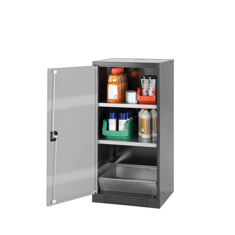 Armoire pour produits chimiques et toxiques asecos® avec tablettes, HxlxP 1 105 x 545 x 520 mm, aluminium blanc