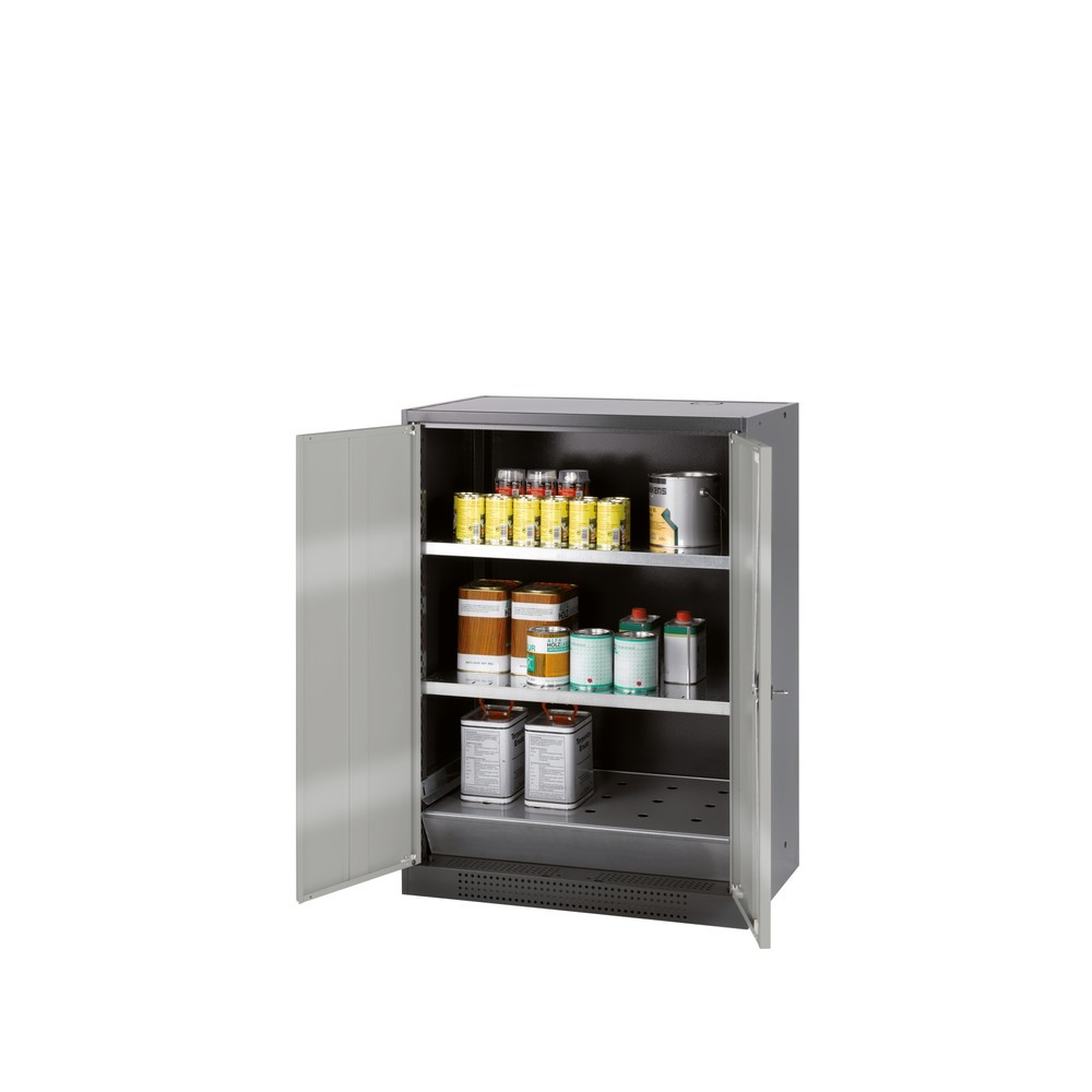 Armoire pour produits chimiques et toxiques asecos® avec tablettes, HxlxP 1 105 x 810 x 520 mm, aluminium blanc