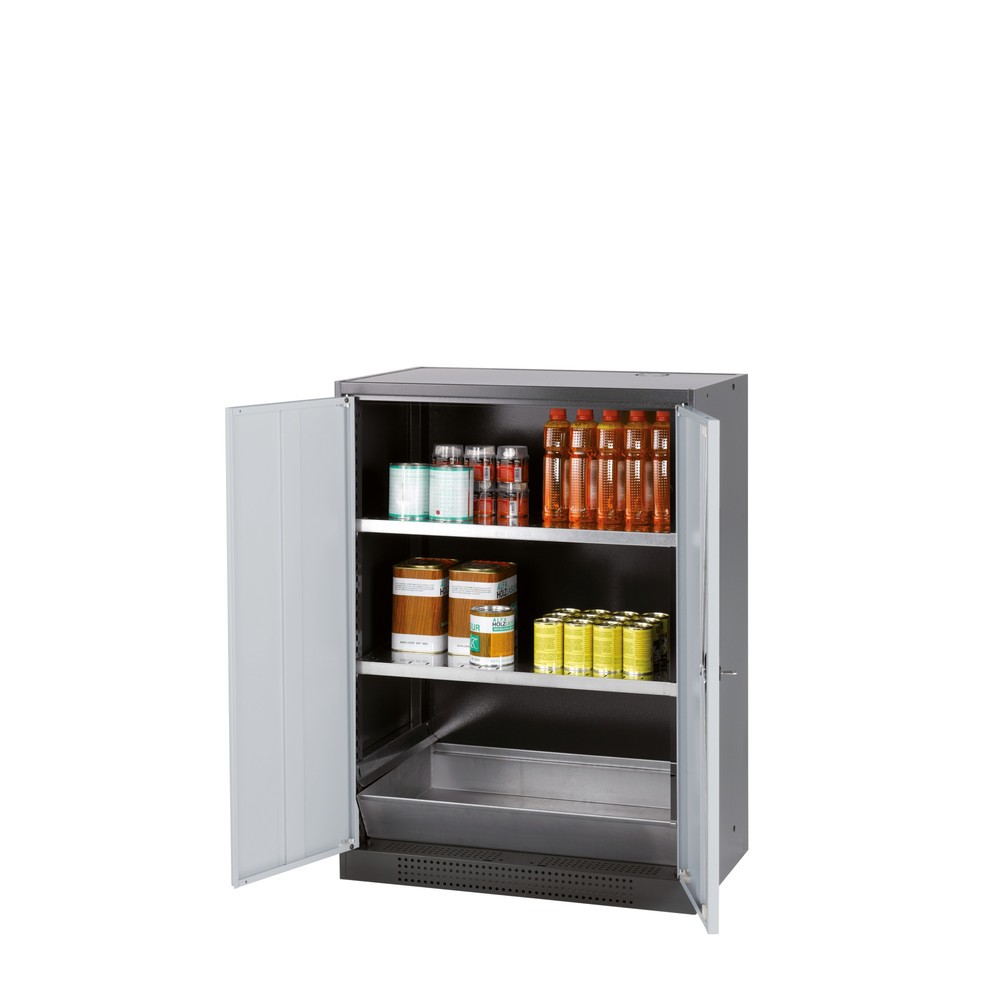 Armoire pour produits chimiques et toxiques asecos® avec tablettes, HxlxP 1 105 x 810 x 520 mm, gris clair