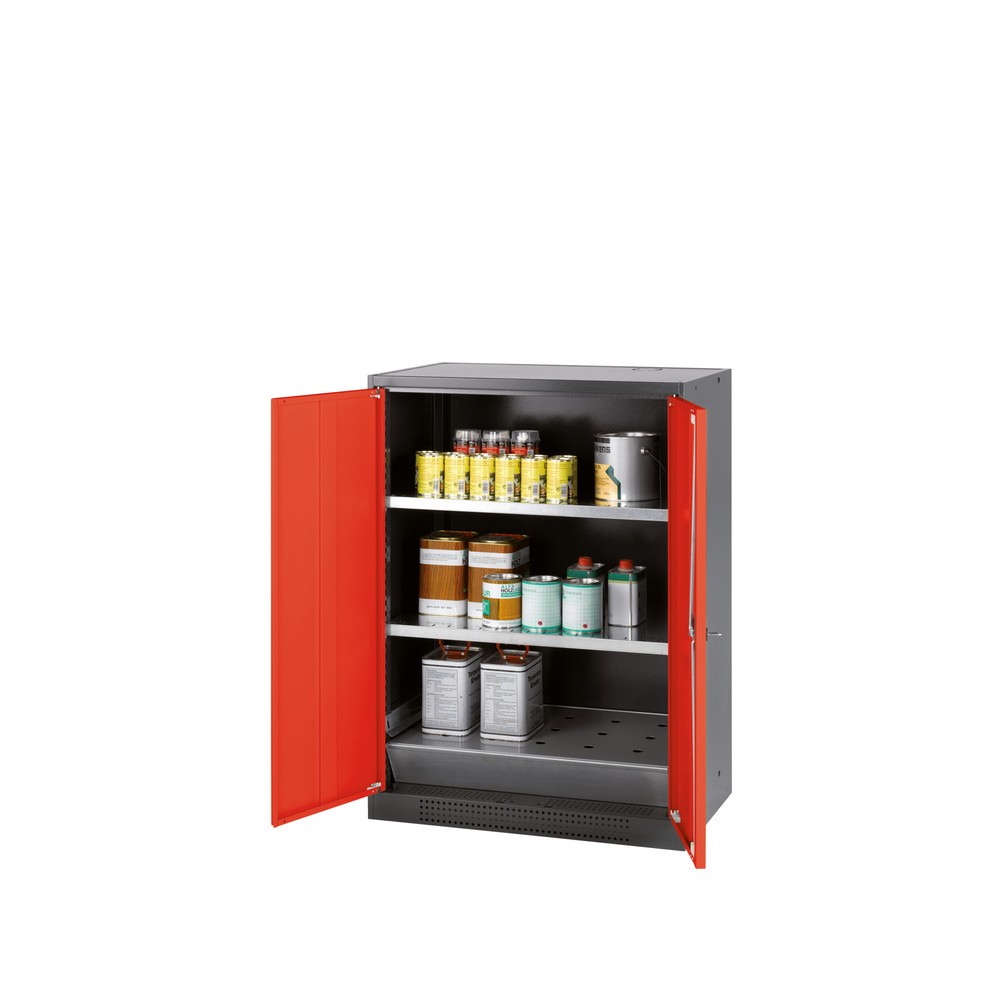 Armoire pour produits chimiques et toxiques asecos® avec tablettes, HxlxP 1 105 x 810 x 520 mm, rouge signalisation