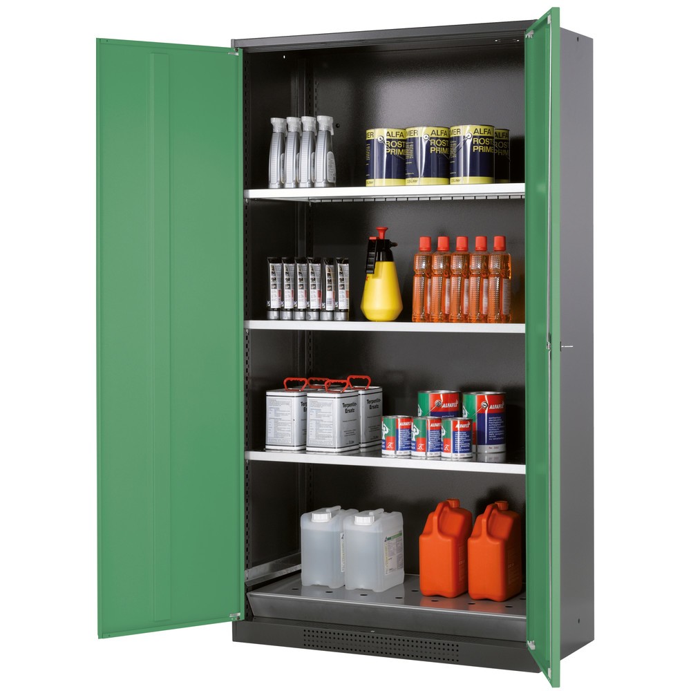 Armoire pour produits chimiques et toxiques asecos® avec tablettes, HxlxP 1 950 x 1 055 x 520 mm, vert réséda