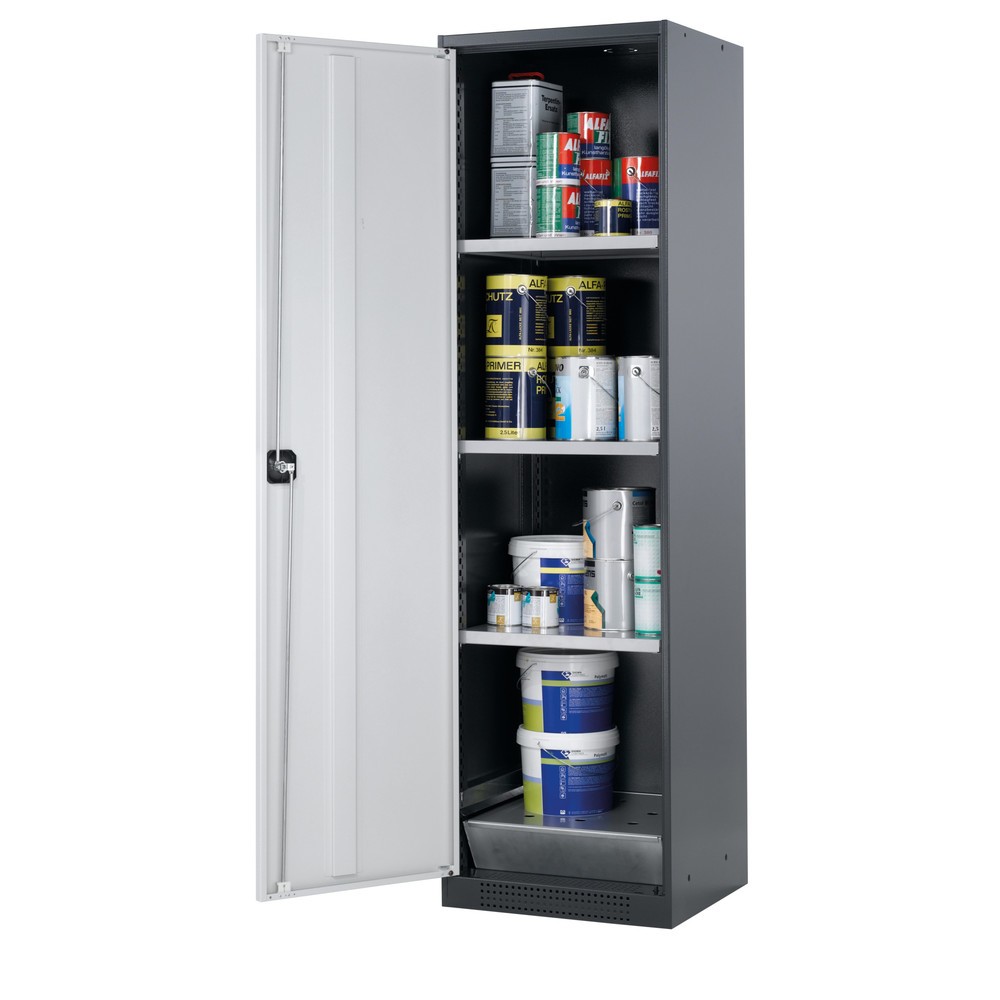 Armoire pour produits chimiques et toxiques asecos® avec tablettes, HxlxP 1 950 x 545 x 520 mm, gris clair