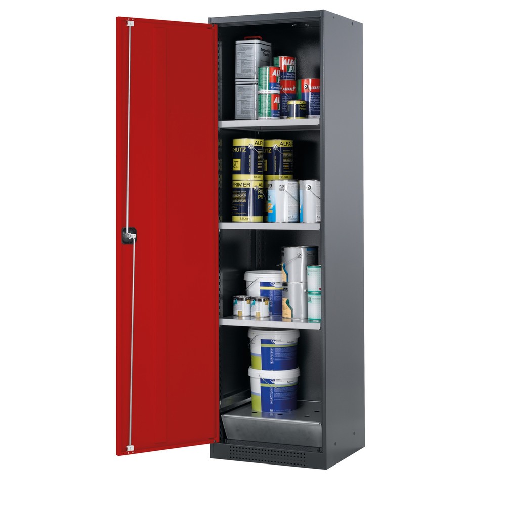 Armoire pour produits chimiques et toxiques asecos® avec tablettes, HxlxP 1 950 x 545 x 520 mm, rouge signalisation