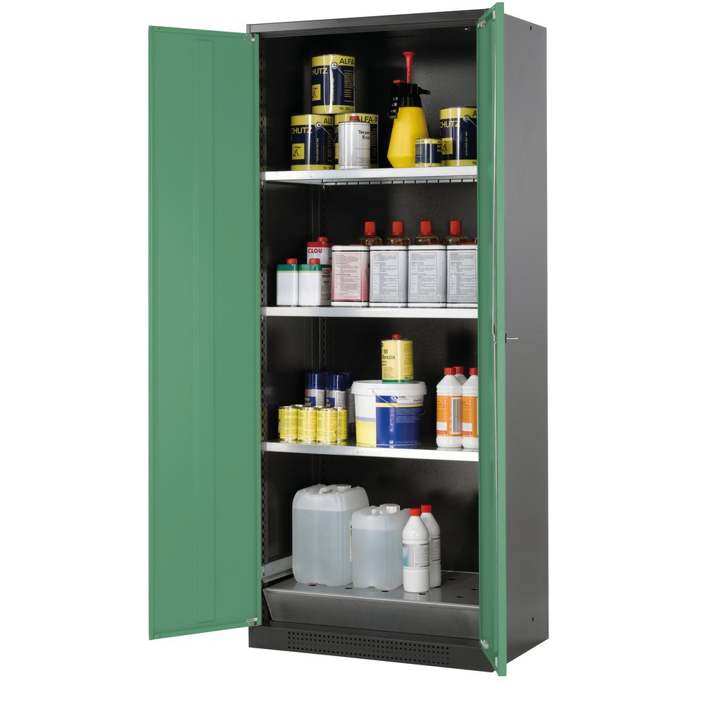 Armoire pour produits chimiques et toxiques asecos® avec tablettes, HxlxP 1 950 x 810 x 520 mm, vert réséda