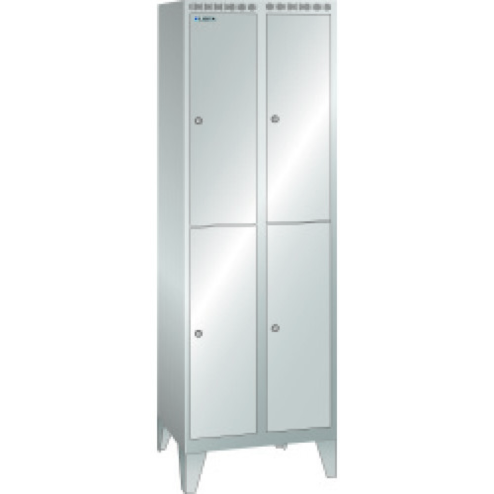 Armoire-vestiaire LISTA, (PxH) 500x1 850 mm, avec pieds, 2 rangées, 2x2 compartiments, dispositif de fermeture