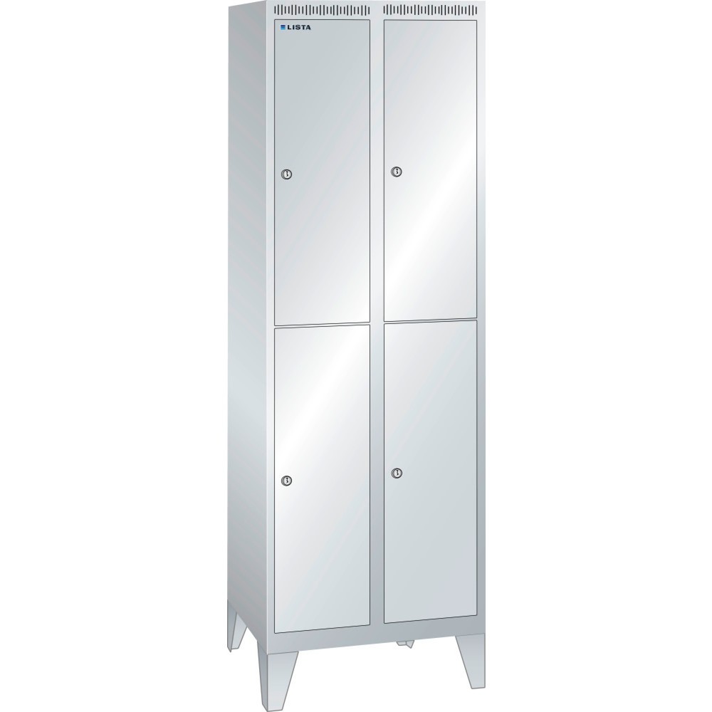 Armoire-vestiaire LISTA, (PxH) 500x1 850 mm, avec pieds, 2 rangées, 2x2 compartiments, serrure à cylindre